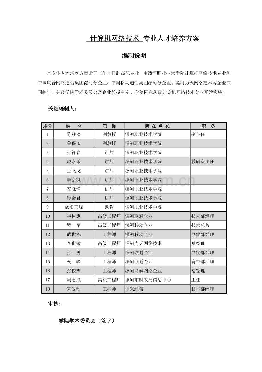 计算机网络关键技术专业人才培养专项方案(2).doc_第1页
