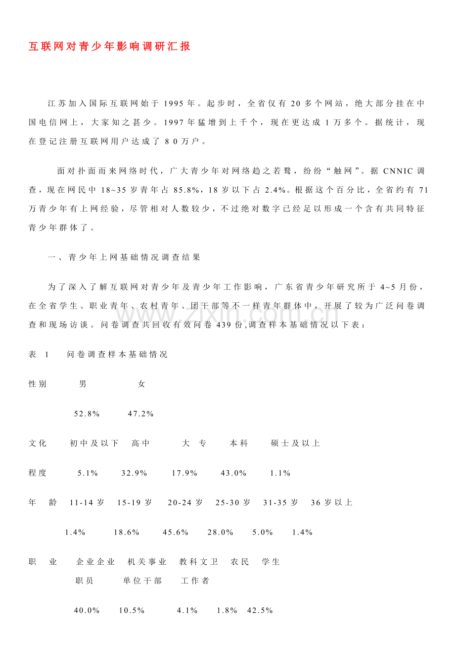 互联网对青少年的影响调研分析报告.doc_第1页