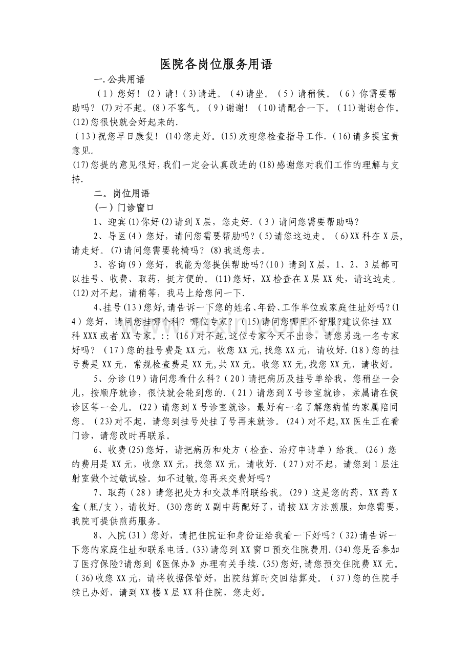 医院各岗位服务用语.doc_第1页