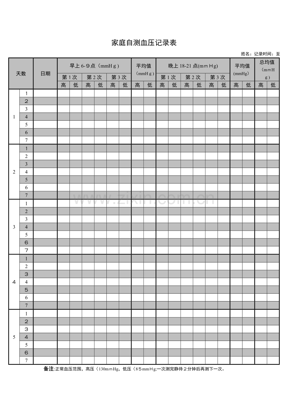 家庭自测高血压记录表.doc_第1页