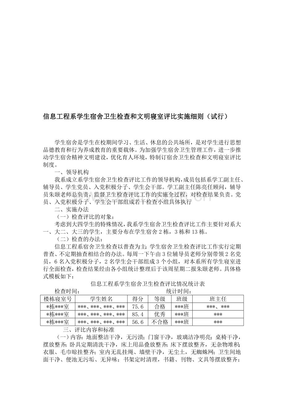 寝室卫生检查评比实施细则.doc_第1页