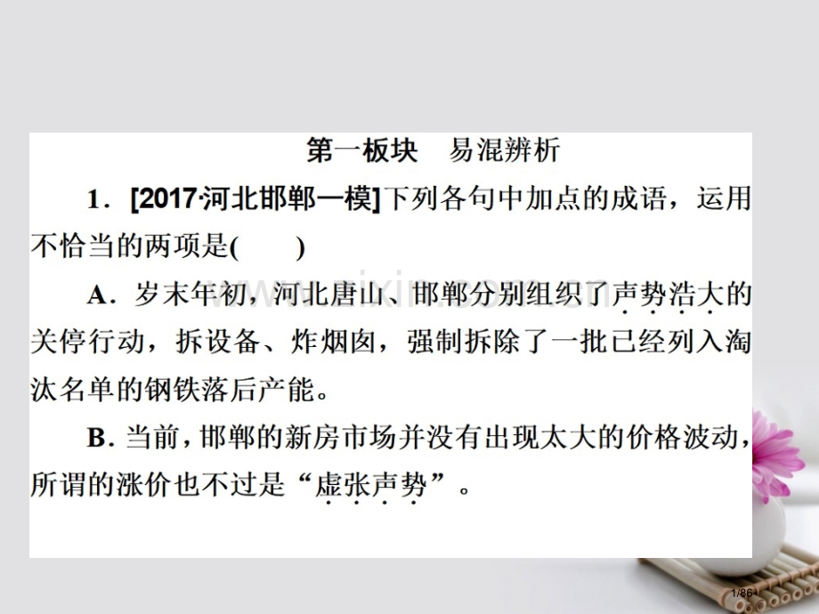 高考语文总复习专题一正确使用词语包括熟语1正确使用熟语包括成语课后对点集训市赛课公开课一等奖省名师优.pptx_第1页