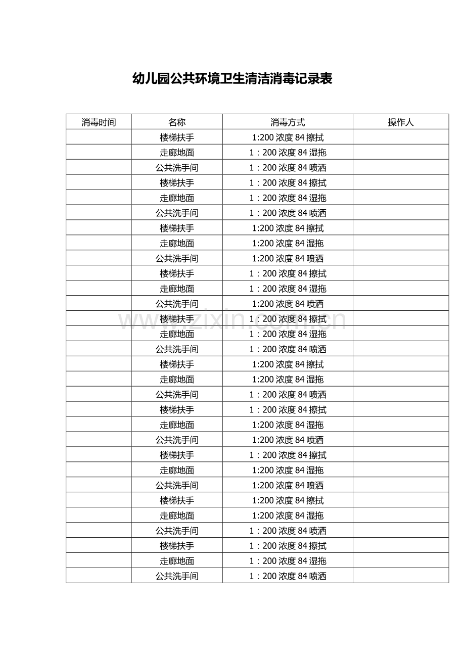 公共环境卫生清洁消毒记录表.doc_第1页