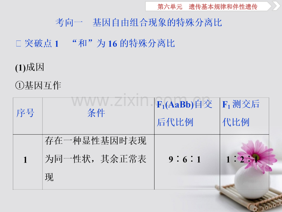高考生物总复习第六单元遗传的基本规律和伴性遗传加强提升课三基因自由组合定律的拓展题型突破全国公开课一.pptx_第2页