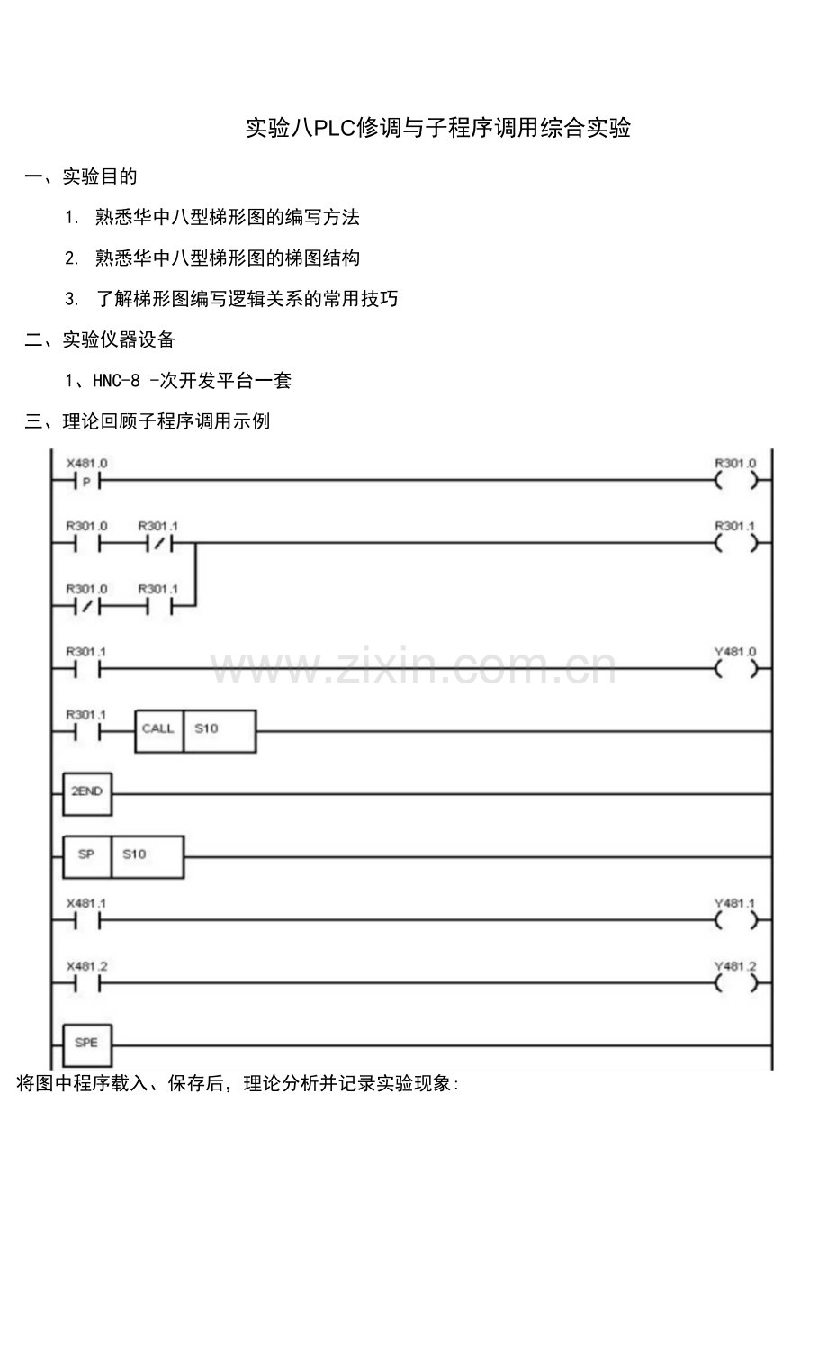 实验八--PLC修调与子程序调用综合实验.docx_第1页