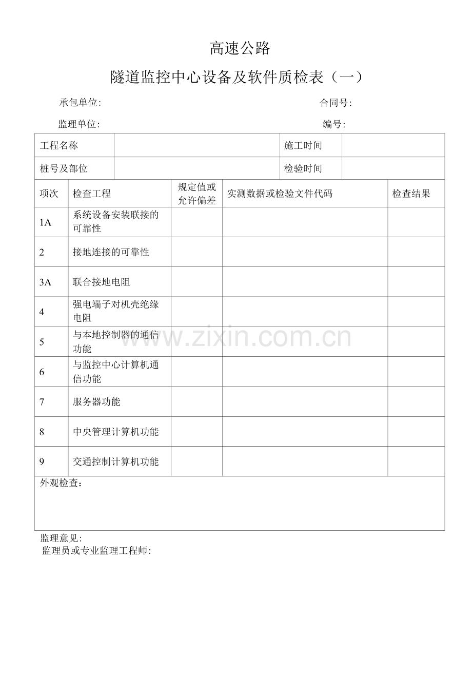 高速公路隧道监控中心设备及软件质检表.docx_第1页