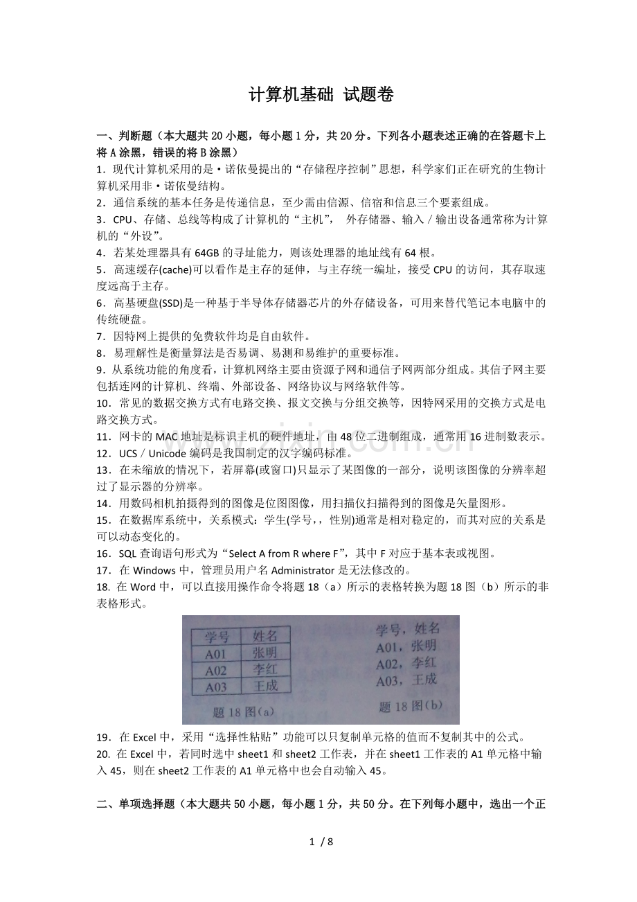 2015年江苏专转本计算机真题(含答案).doc_第1页