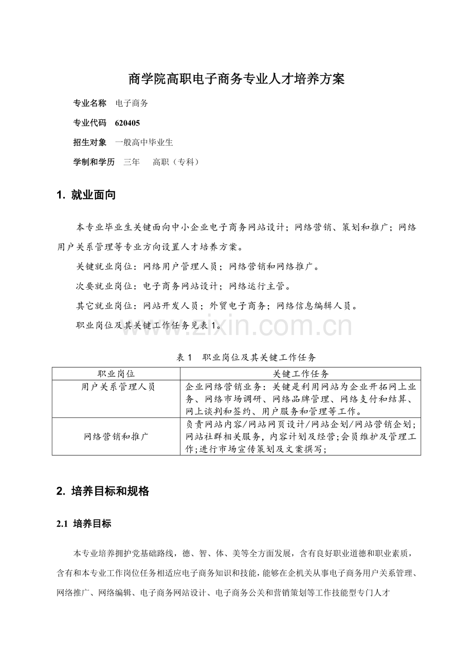 高职电子商务人才培养专项方案.doc_第1页