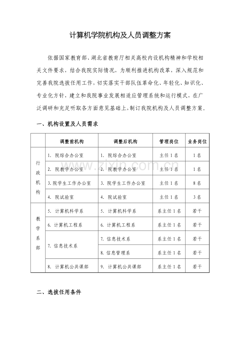 计算机学院机构及人员调整专项方案.doc_第1页