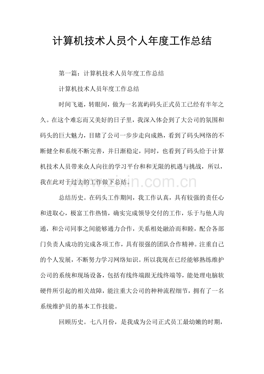 计算机技术人员个人年度工作总结.doc_第1页