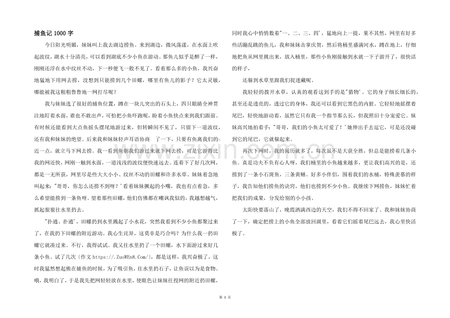 捕鱼记1000字.docx_第1页