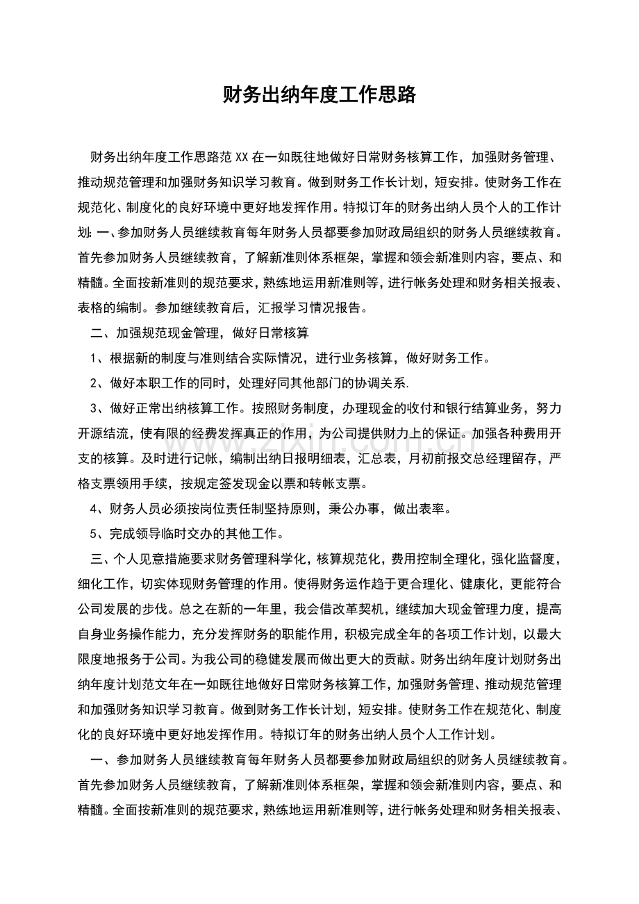 财务出纳年度工作思路.docx_第1页