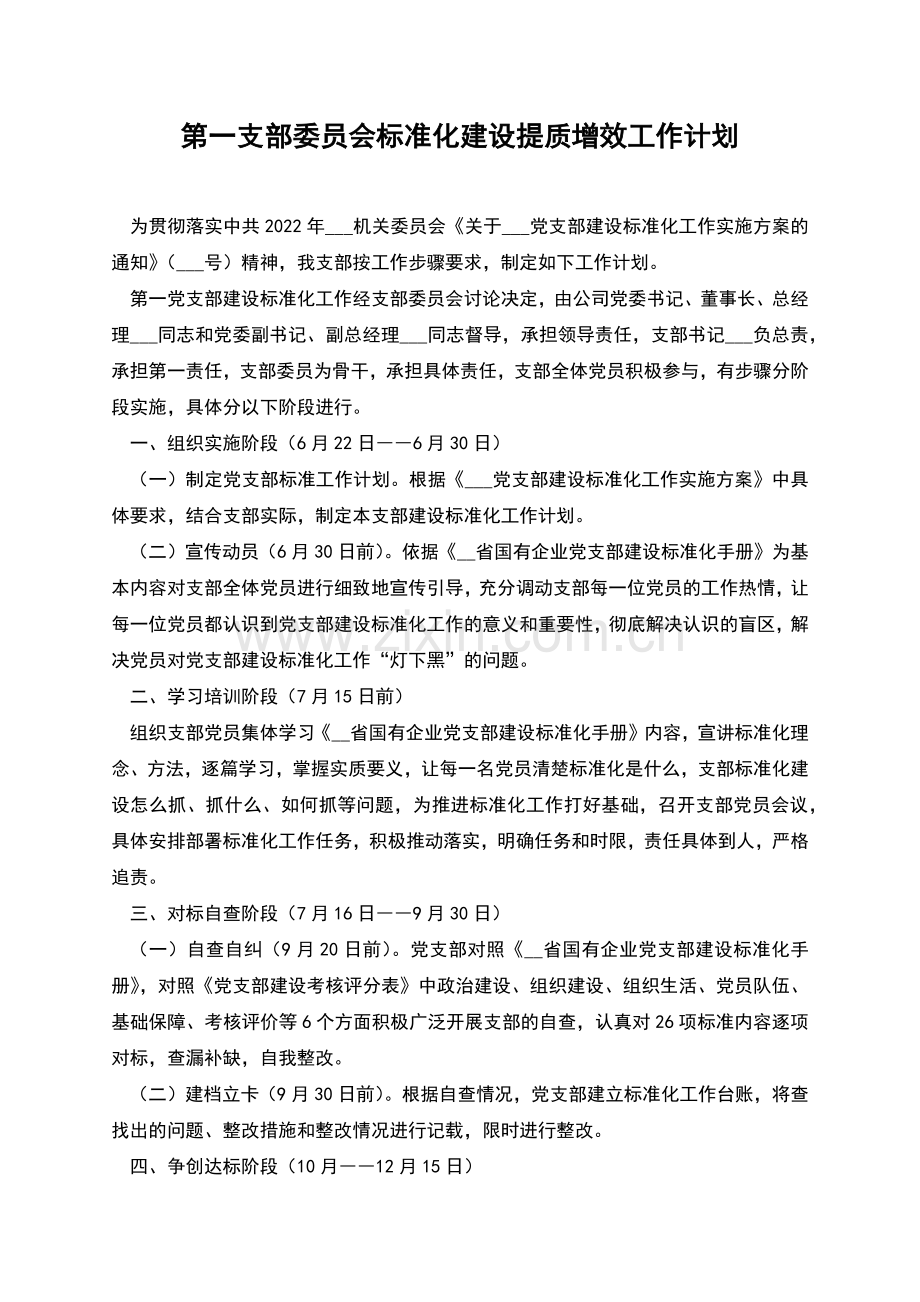 第一支部委员会标准化建设提质增效工作计划.docx_第1页