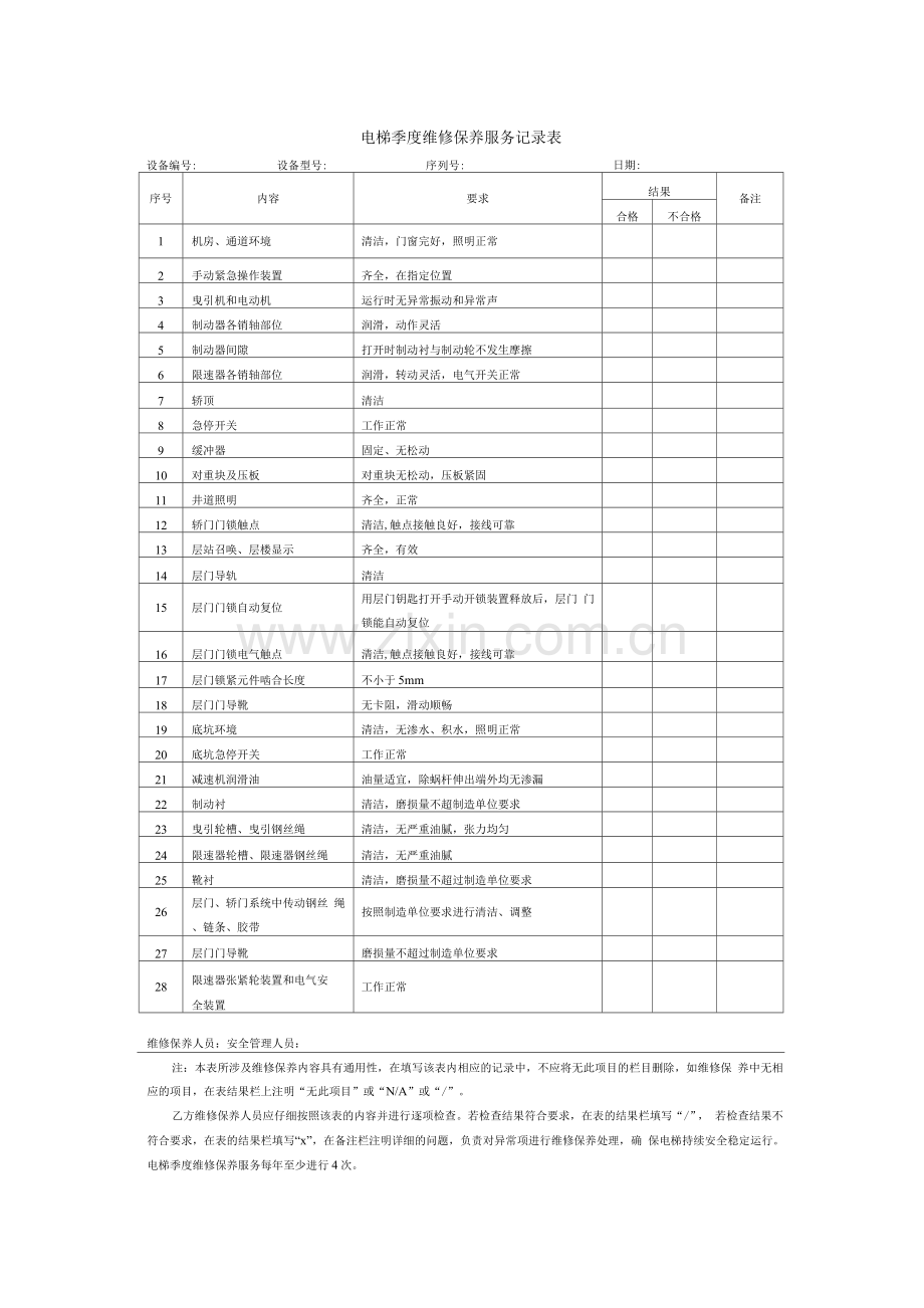 电梯货梯杂物货梯日常季度年度维修保养服务记录表维保记录.docx_第2页