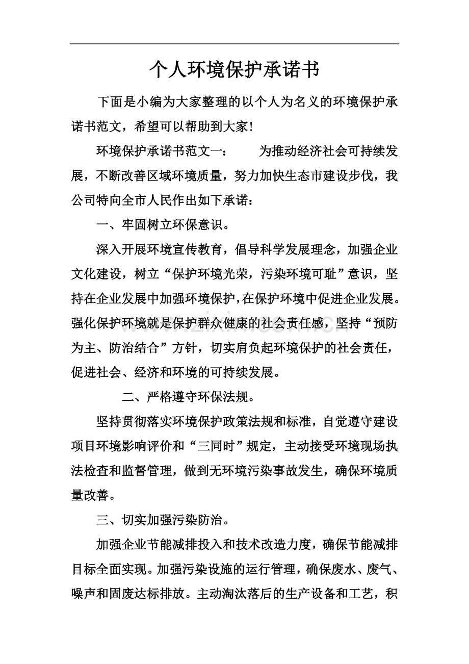 个人环境保护承诺书.docx_第2页