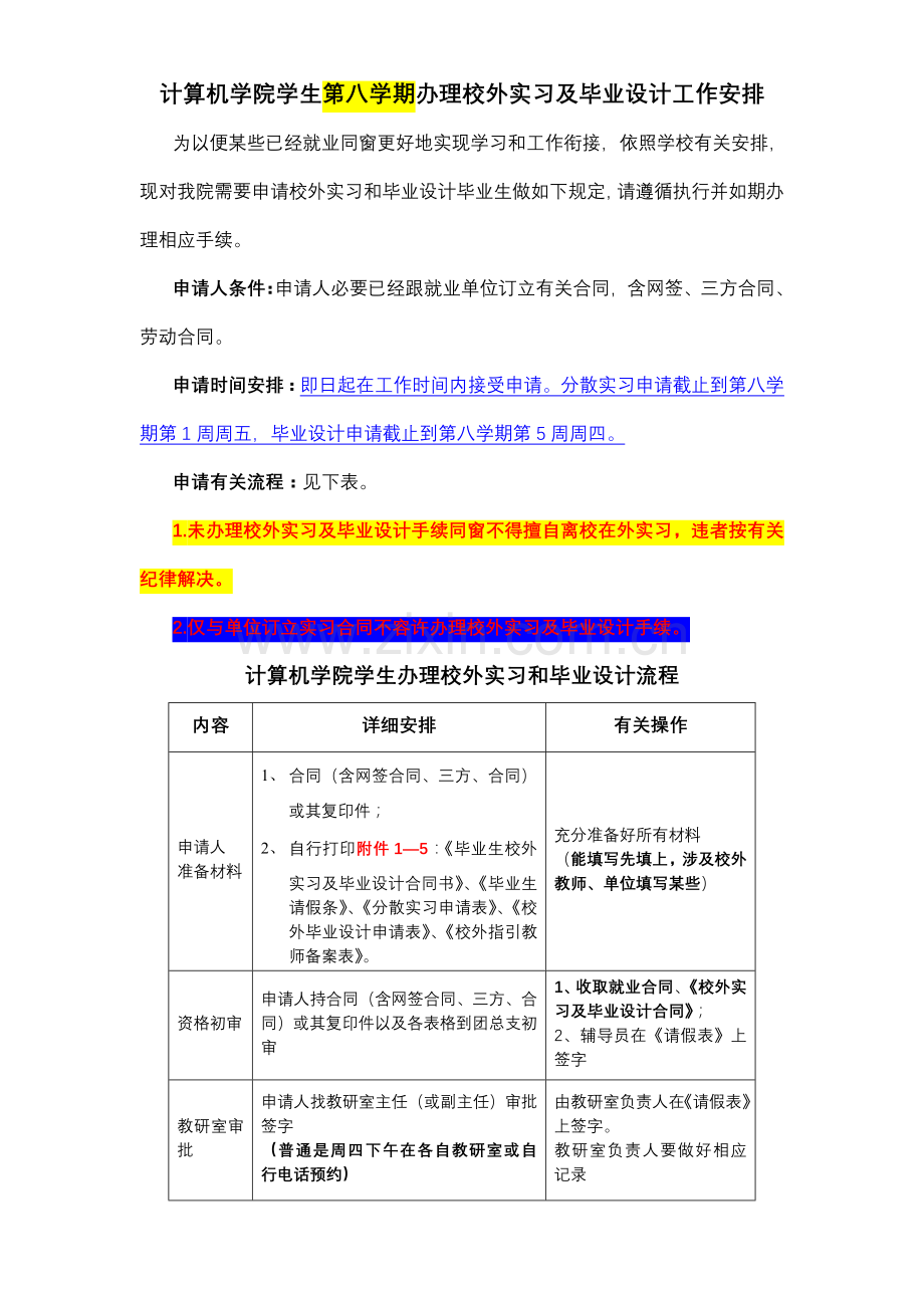 计算机学院第八学期办理校外实习及毕业设计流程样本.doc_第1页