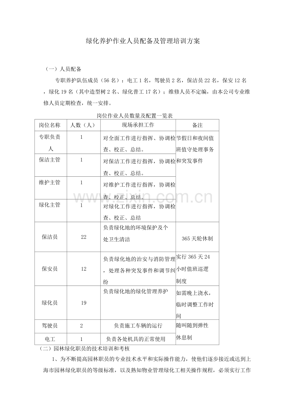 绿化养护作业人员配备及管理培训方案2.docx_第1页