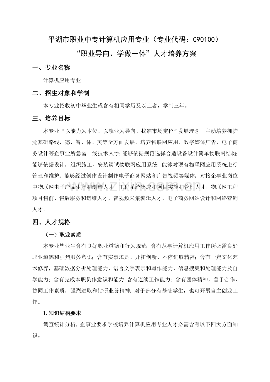 计算机应用专业人才培养专项方案.doc_第1页