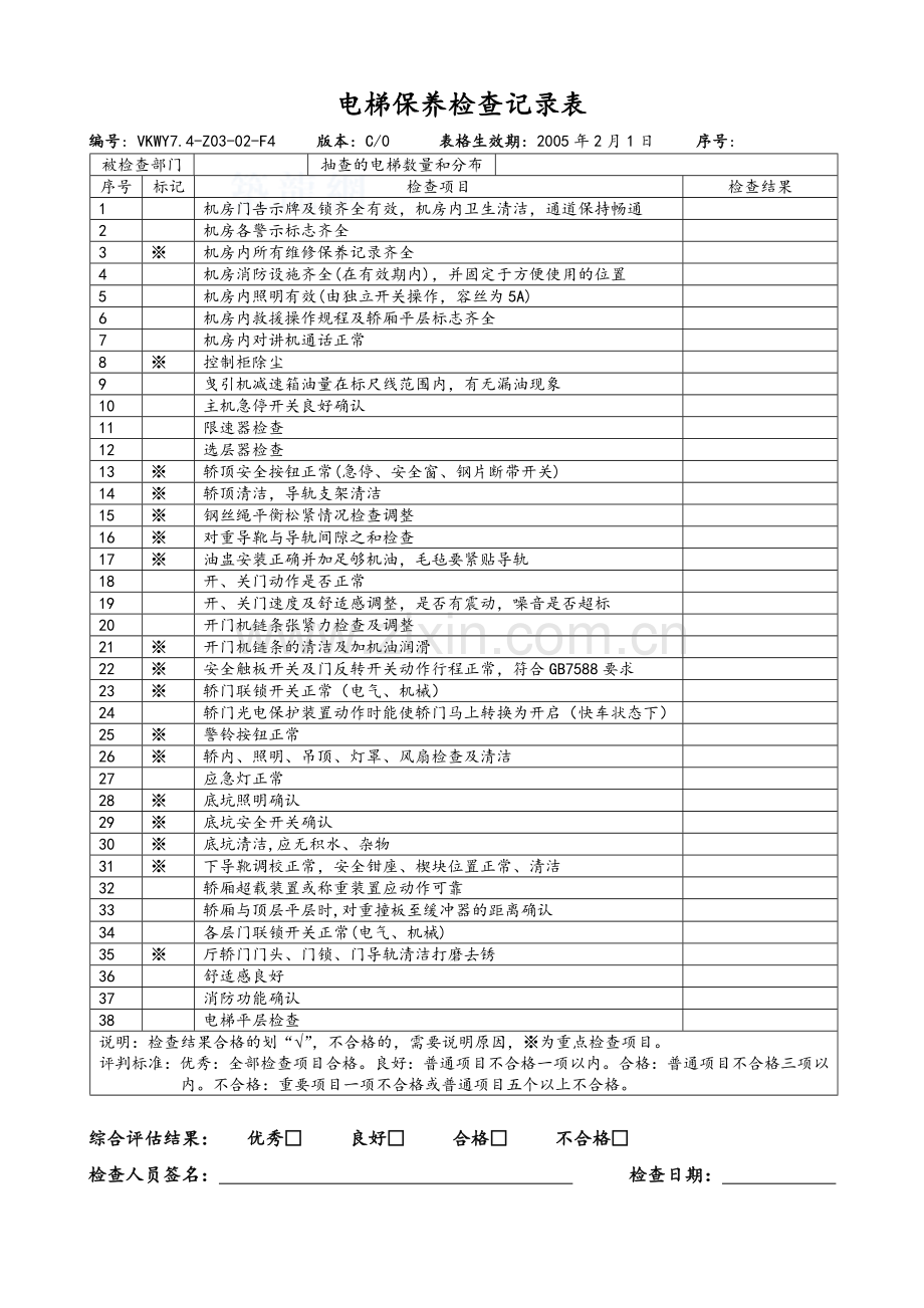电梯保养检查记录表.doc_第1页