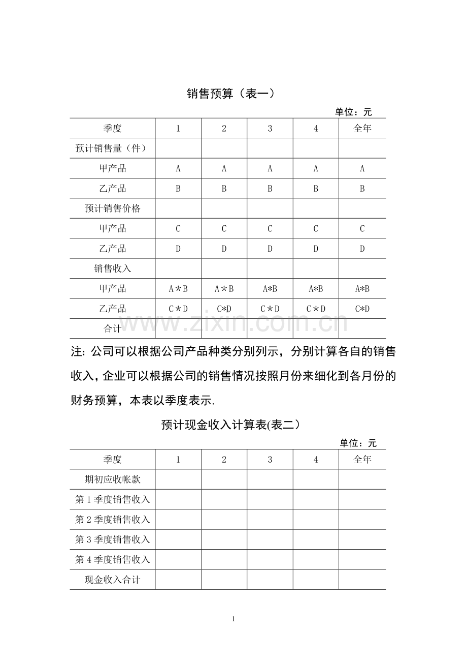 全面预算表格[1]11.doc_第1页