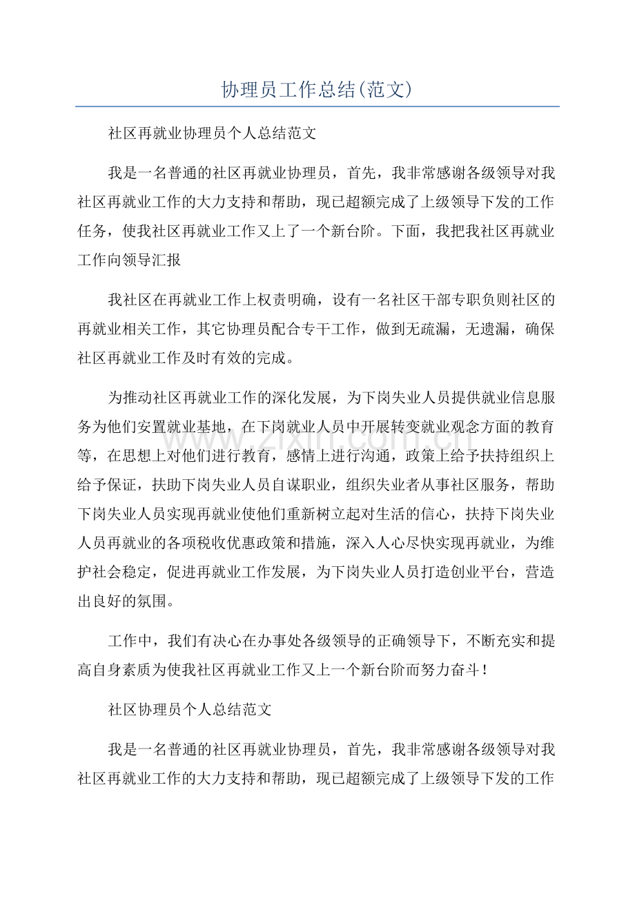 协理员工作总结(范文).docx_第1页