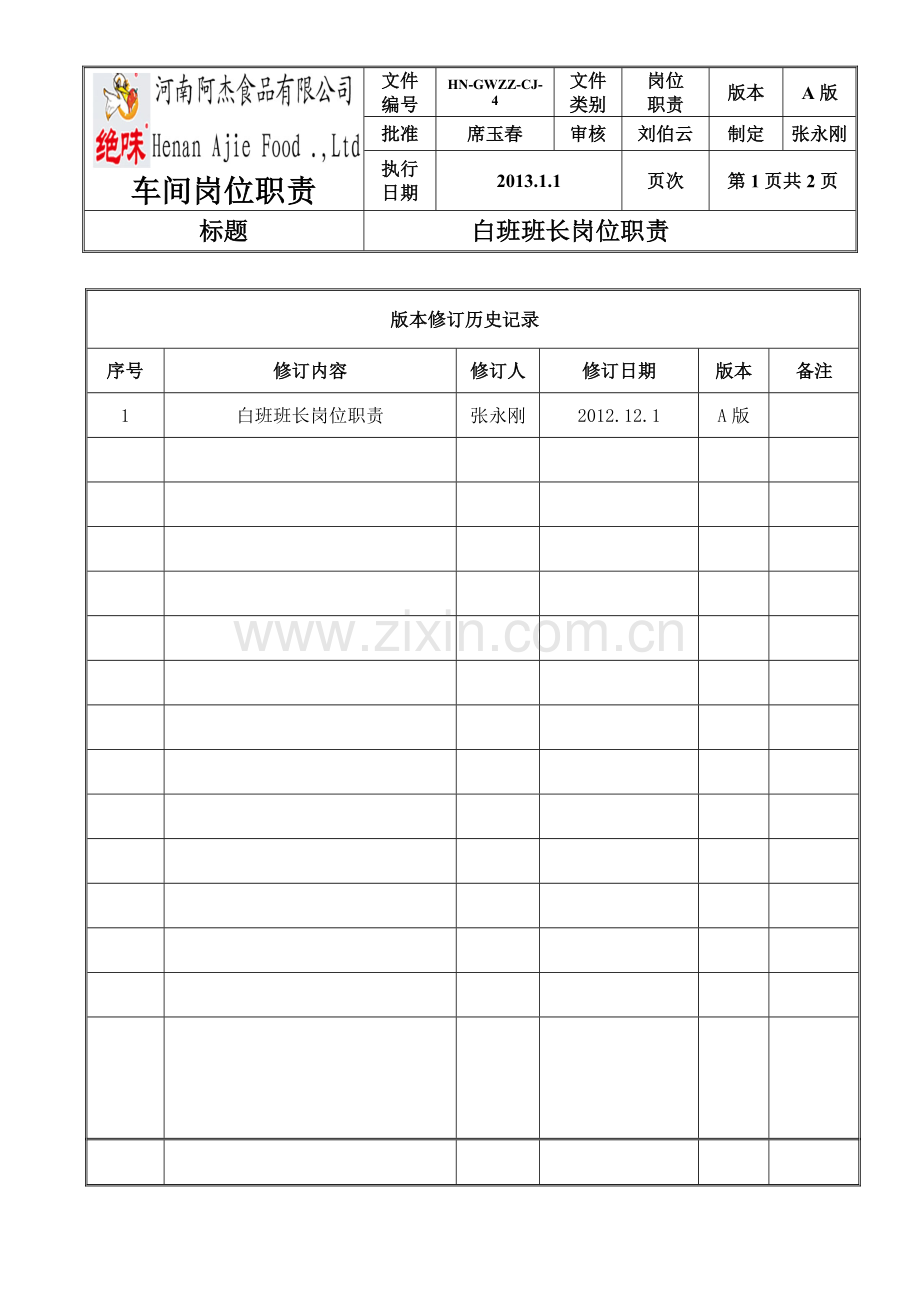 白班班长岗位职责HN-GWZZ-CJ-4.doc_第1页