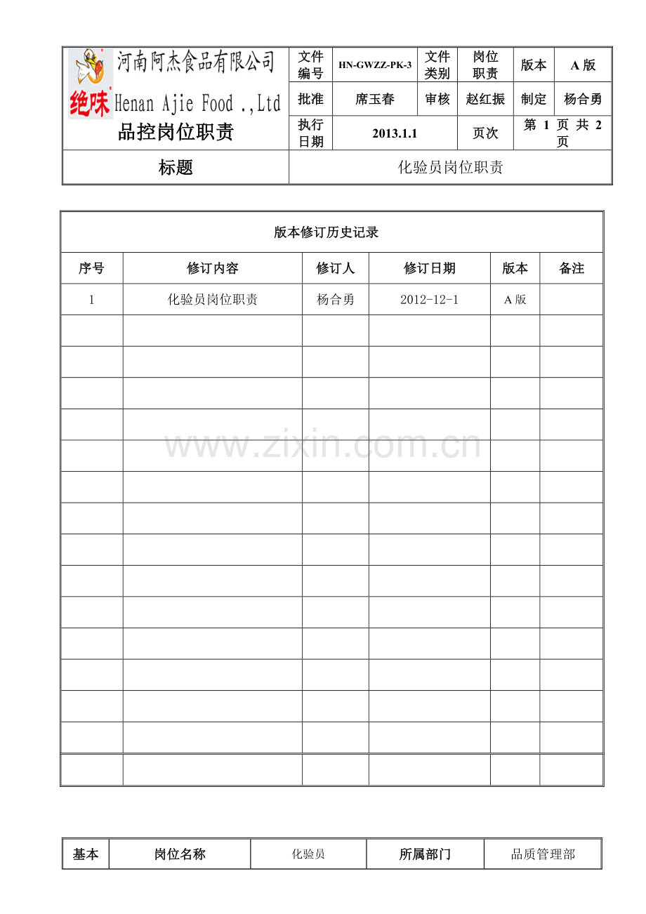 化验员岗位职责HN-GWZZ-PK-3.doc_第1页