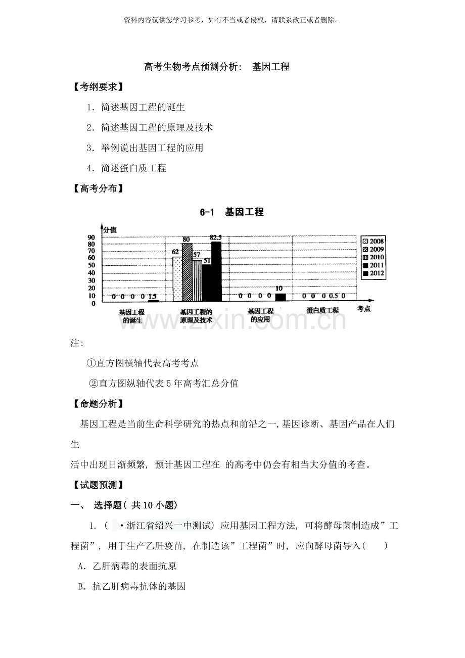 高考生物考点预测分析：基因工程样本.doc_第1页