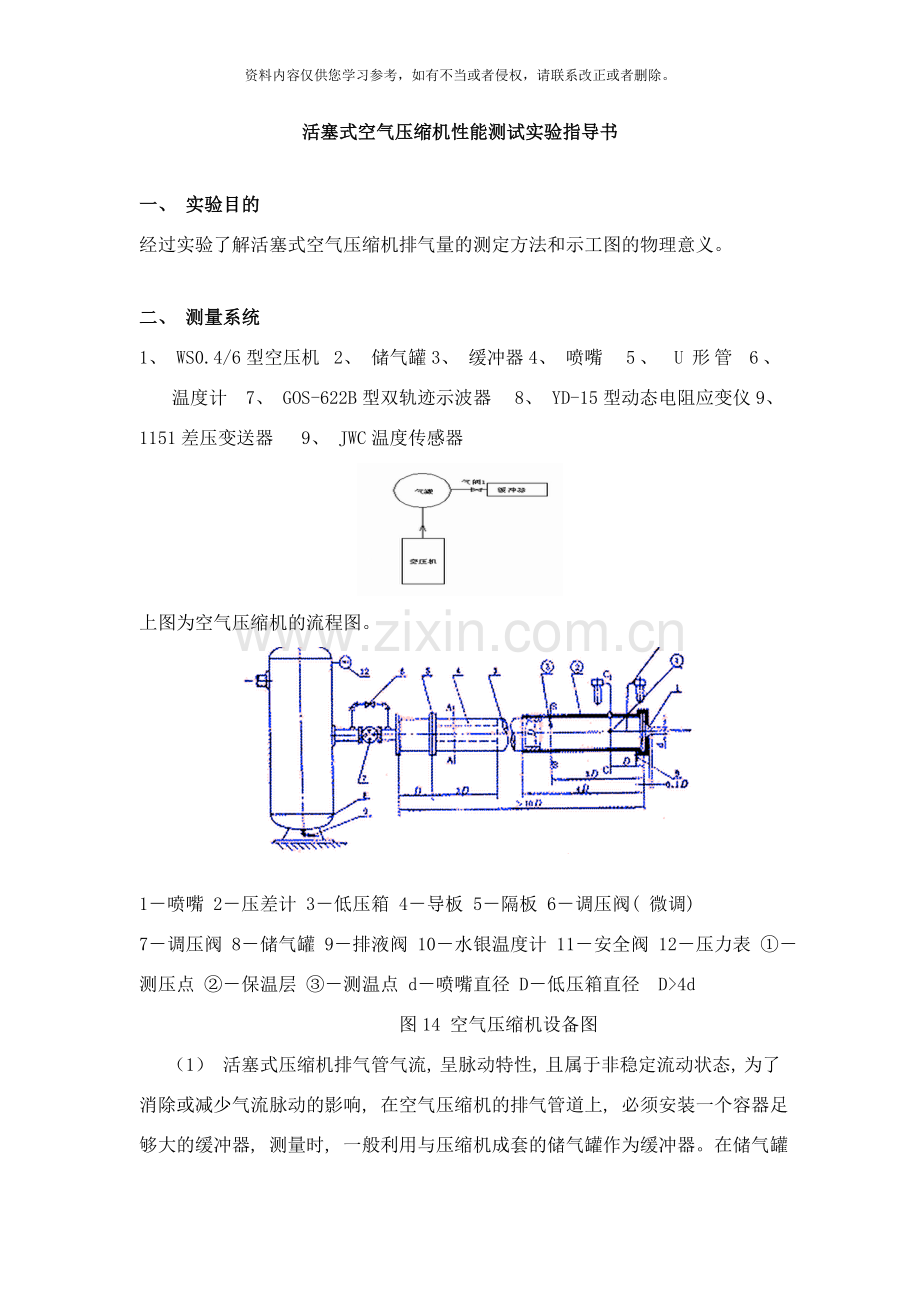 活塞式空气压缩机性能测试实验指导书样本.doc_第1页