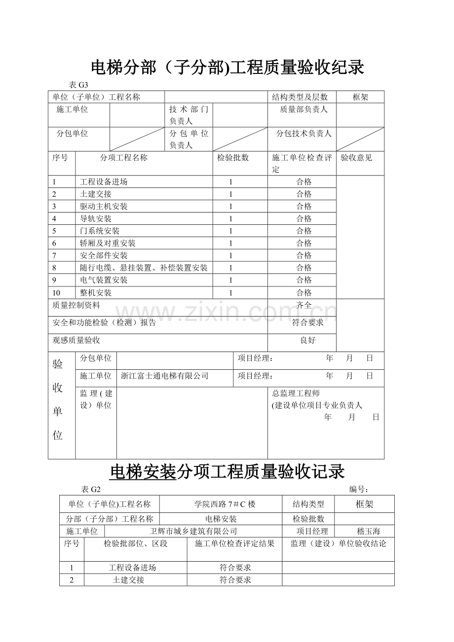 电梯分部分部工程验收纪录.doc_第1页
