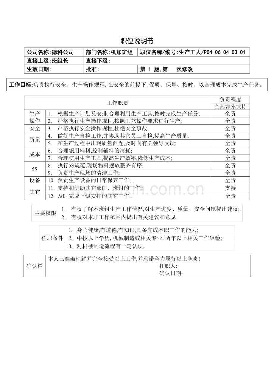职位说明书-机加车间工人.doc_第2页