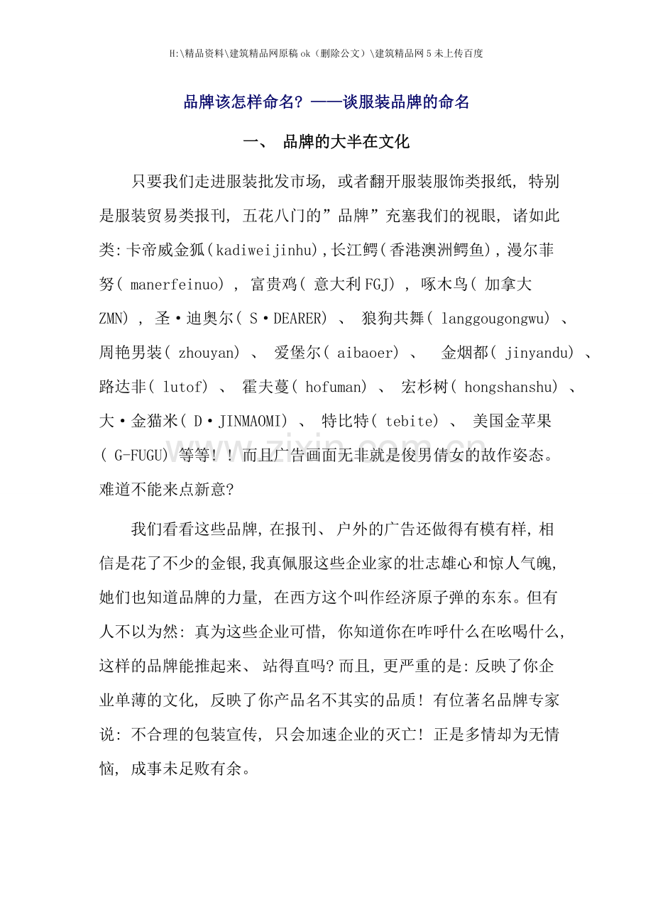 服装行业营销策划方案品牌该怎样命名.doc_第1页