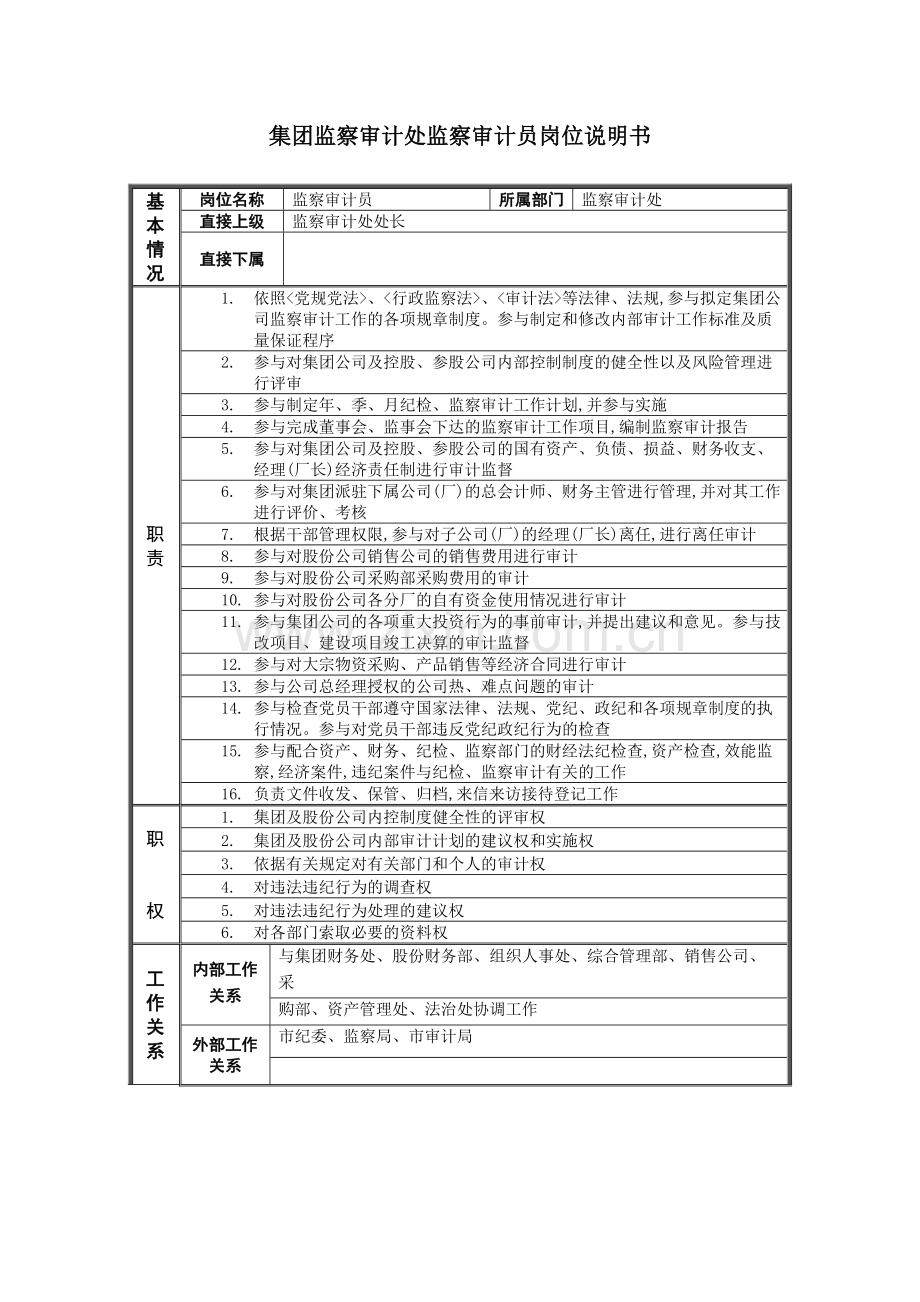 集团监察审计处监察审计员岗位说明书.doc_第2页