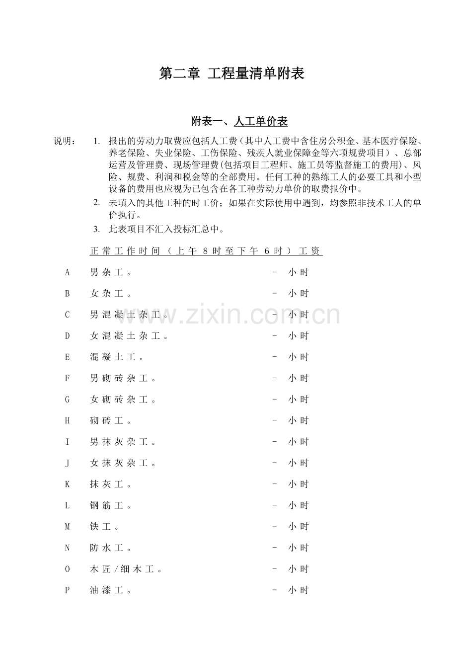 工程量清单附表.doc_第1页