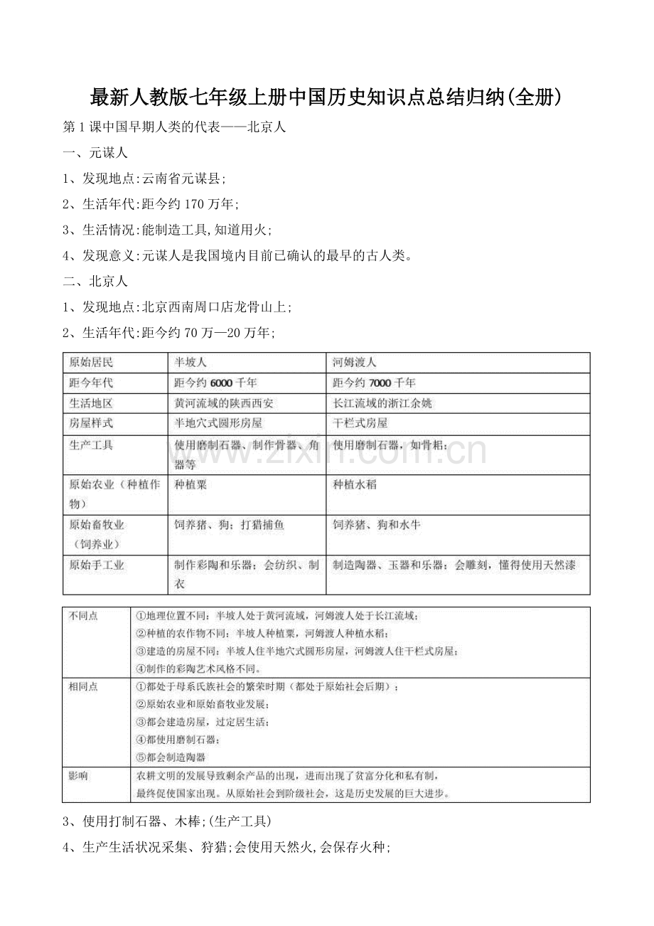 人教版七年级上册中国历史知识点总结归纳(全册).pdf_第1页