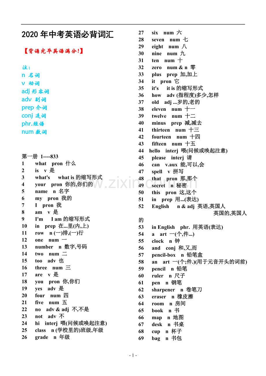 2020中考必考必备英语词汇表.doc_第1页