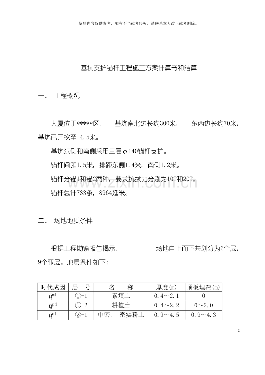 基坑支护锚杆工程施工方案计算书和结算考试大Examd.doc_第2页