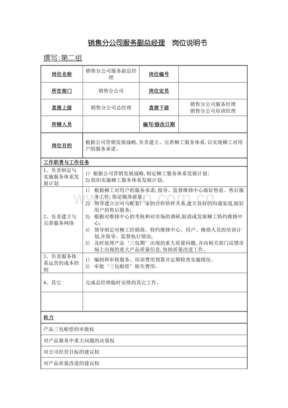 销售分公司服务副总经理岗位说明书.doc_第2页