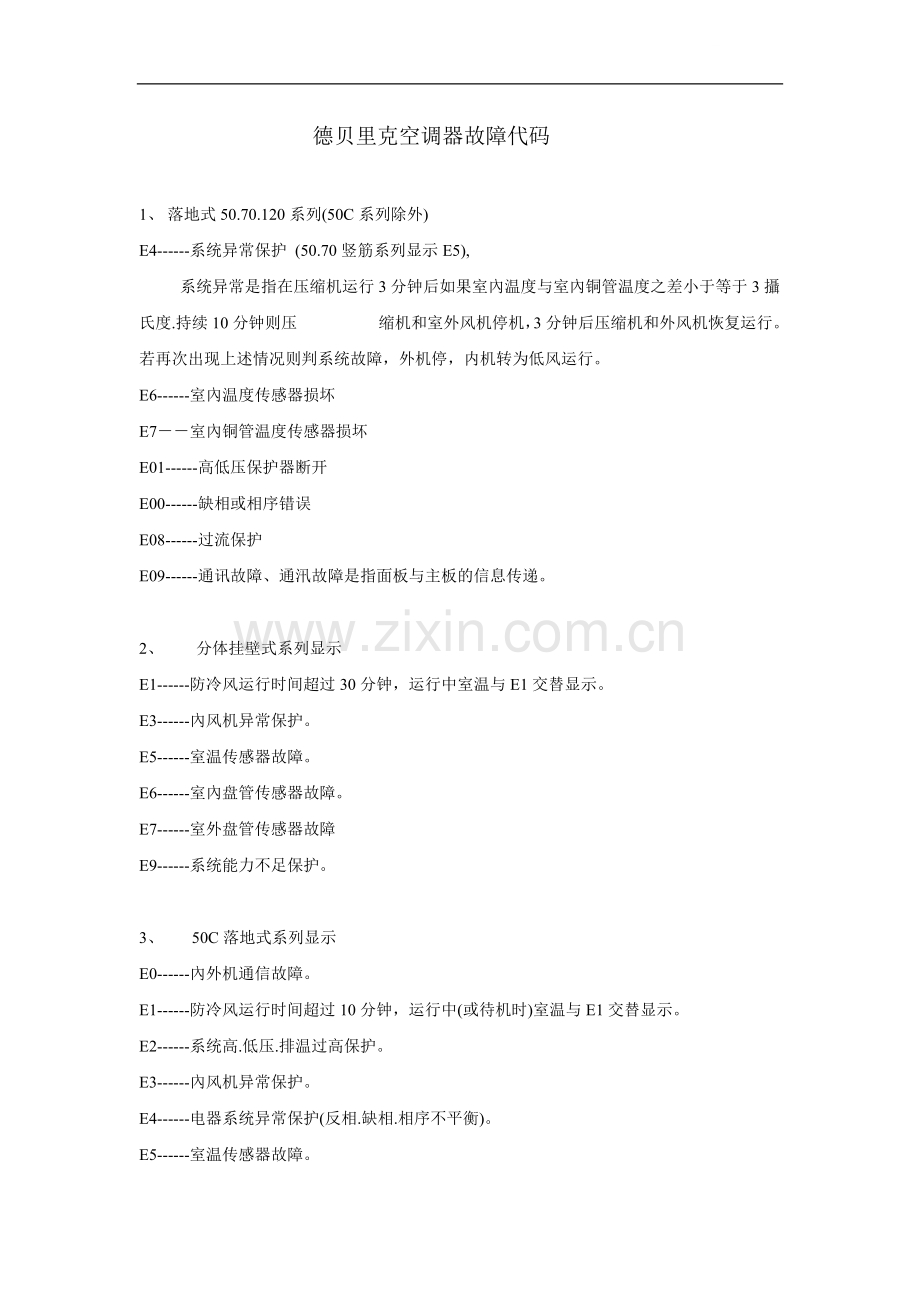 德贝里克空调器故障代码.doc_第1页