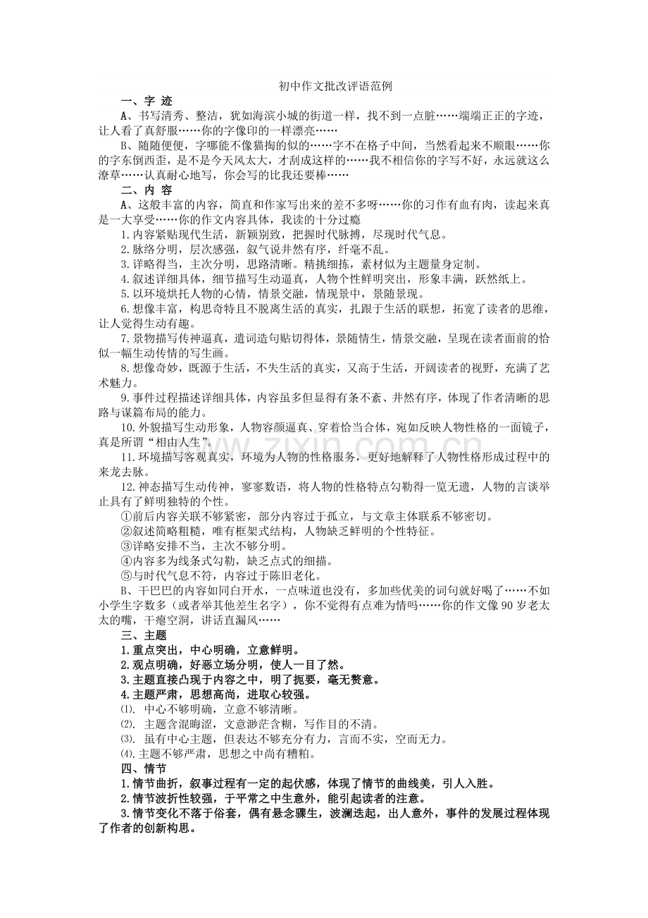 初中作文批改评语范例.doc_第1页