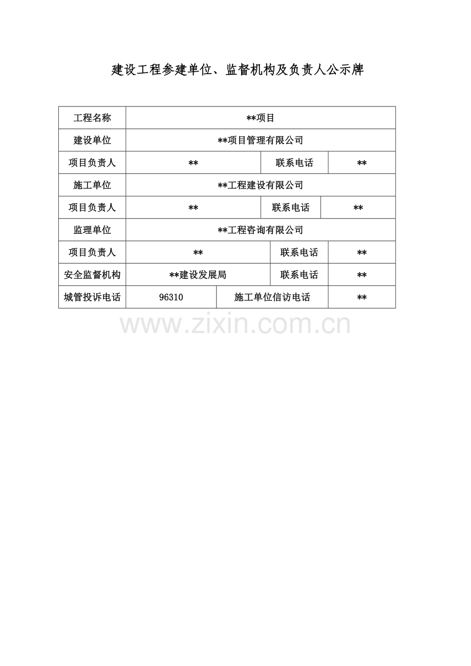 建设工程参建单位、监督机构及负责人公示牌.doc_第1页