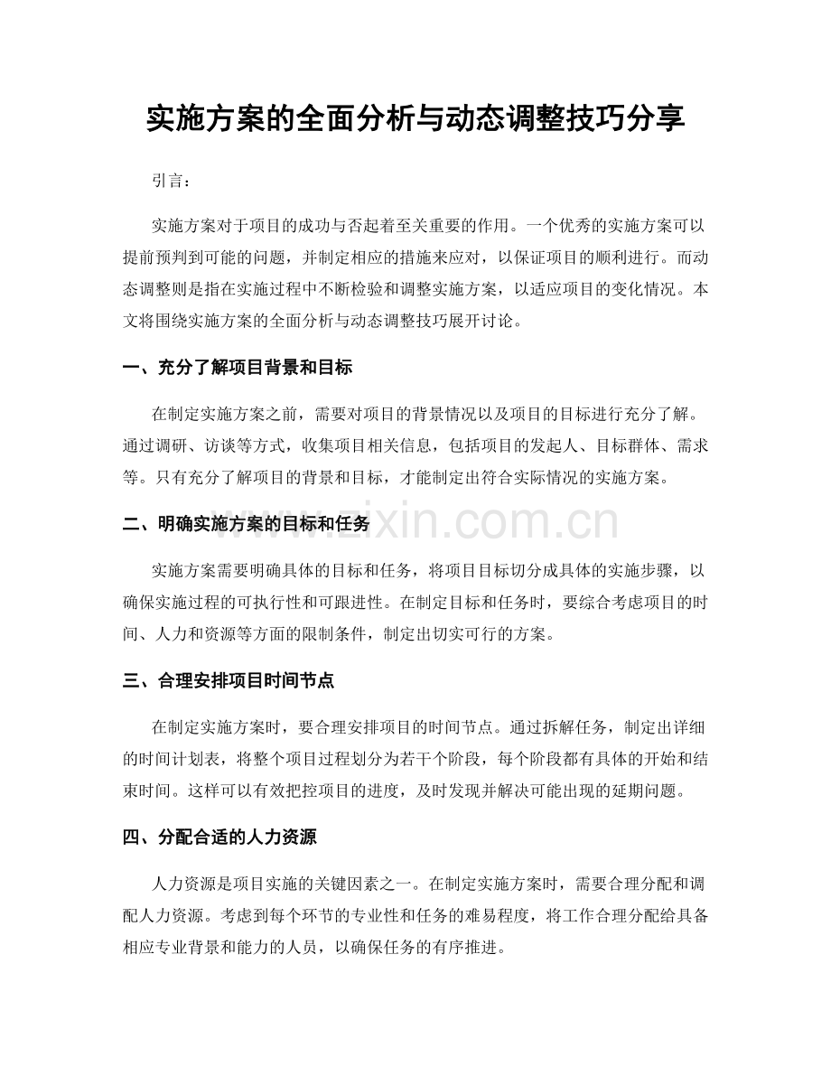 实施方案的全面分析与动态调整技巧分享.docx_第1页