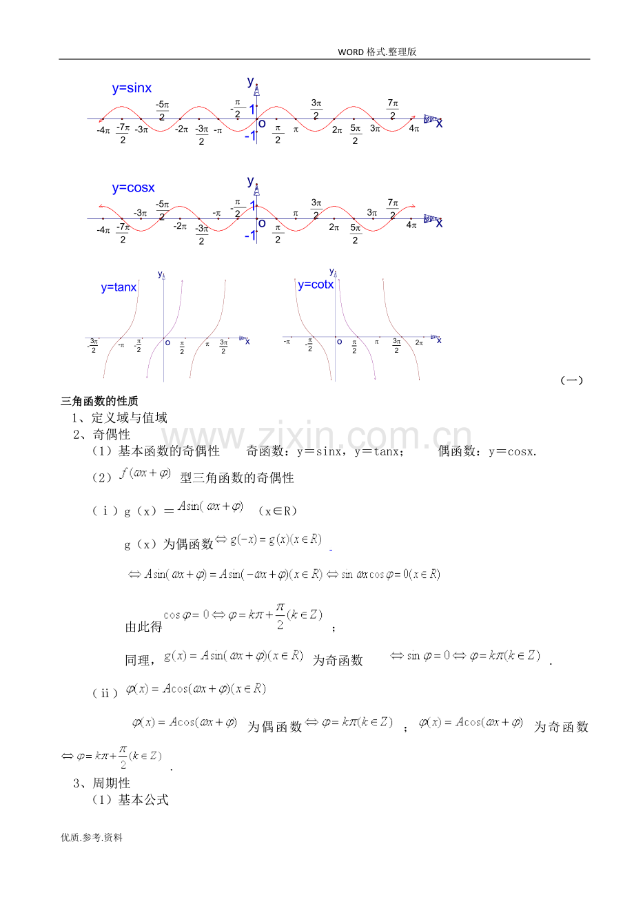 高中数学必修一三角函数图像性质总结(精华版).doc_第2页