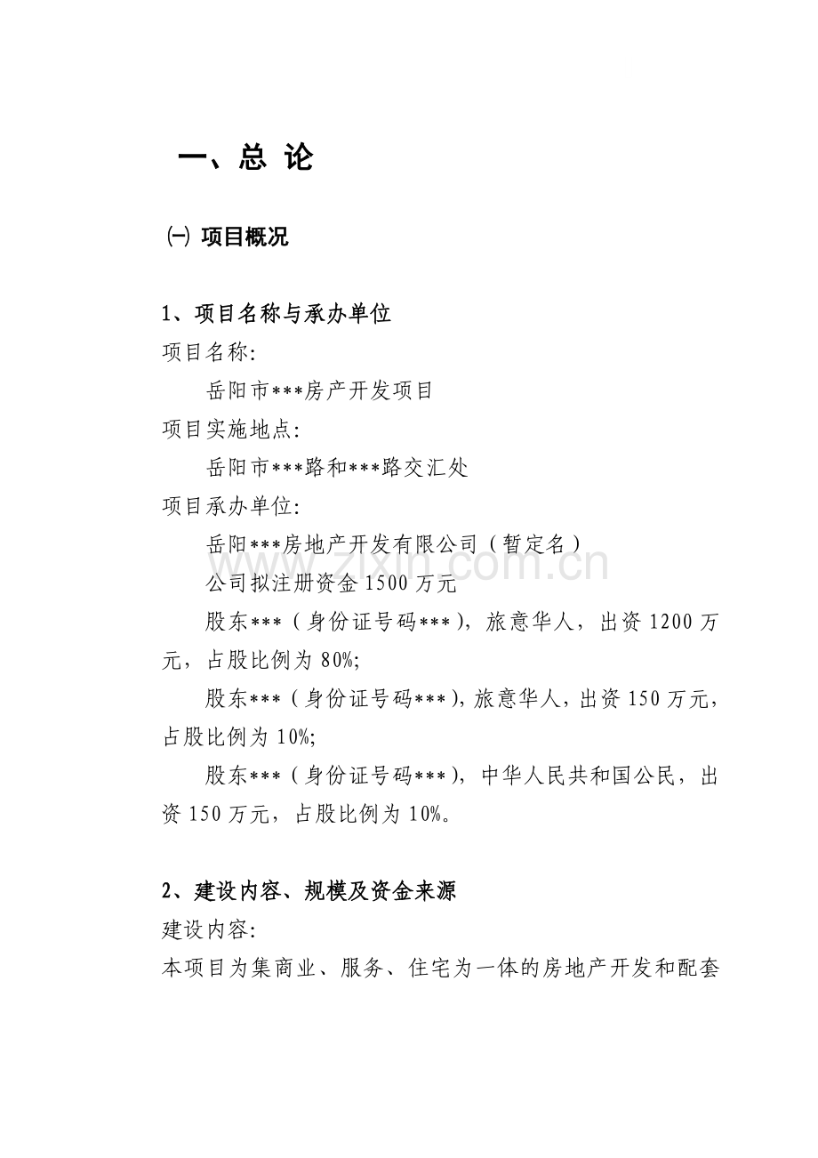 湖南岳阳市房产开发项目可行性研究报告.doc_第1页