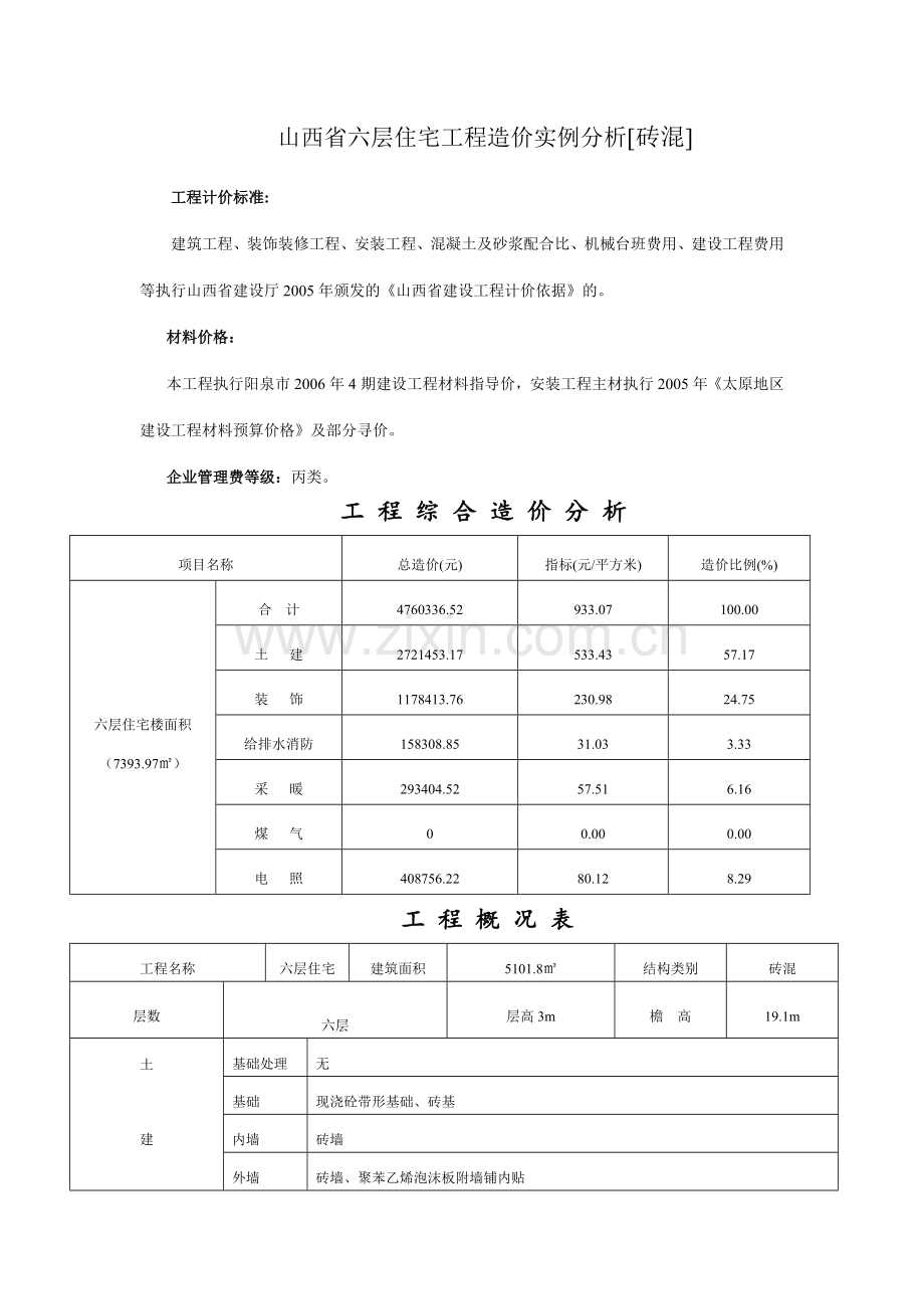 山西省六层住宅工程造价实例分析.doc_第1页