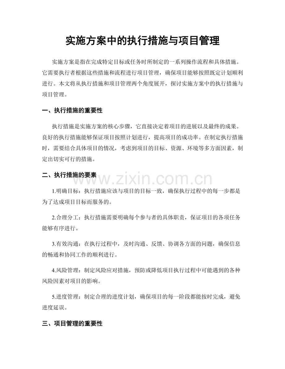 实施方案中的执行措施与项目管理.docx_第1页