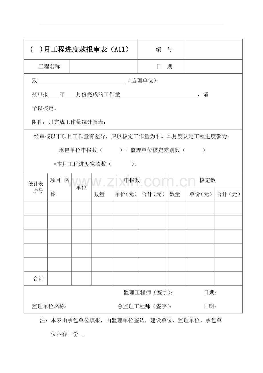 月工程进度款报审表(A11).doc_第1页