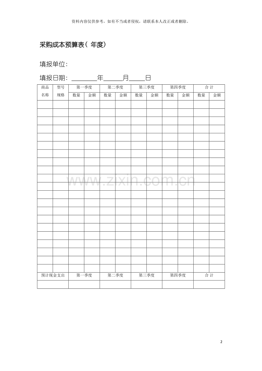 采购成本预算表(年度)模板.doc_第2页