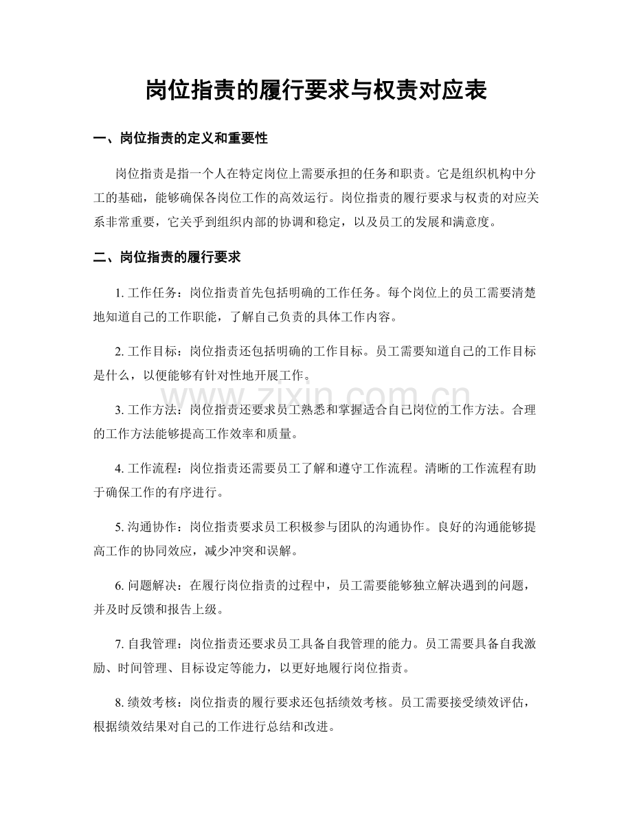 岗位职责的履行要求与权责对应表.docx_第1页