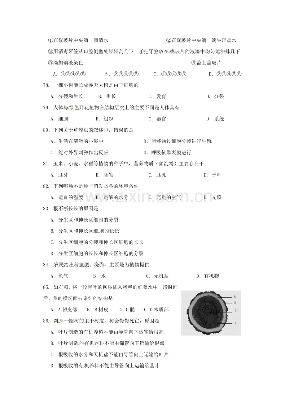 苏教版七年级生物上册期末测试题1.doc_第2页